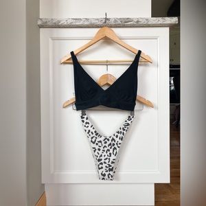 AERIE Black and Cheetah Print Bikini Set Size S